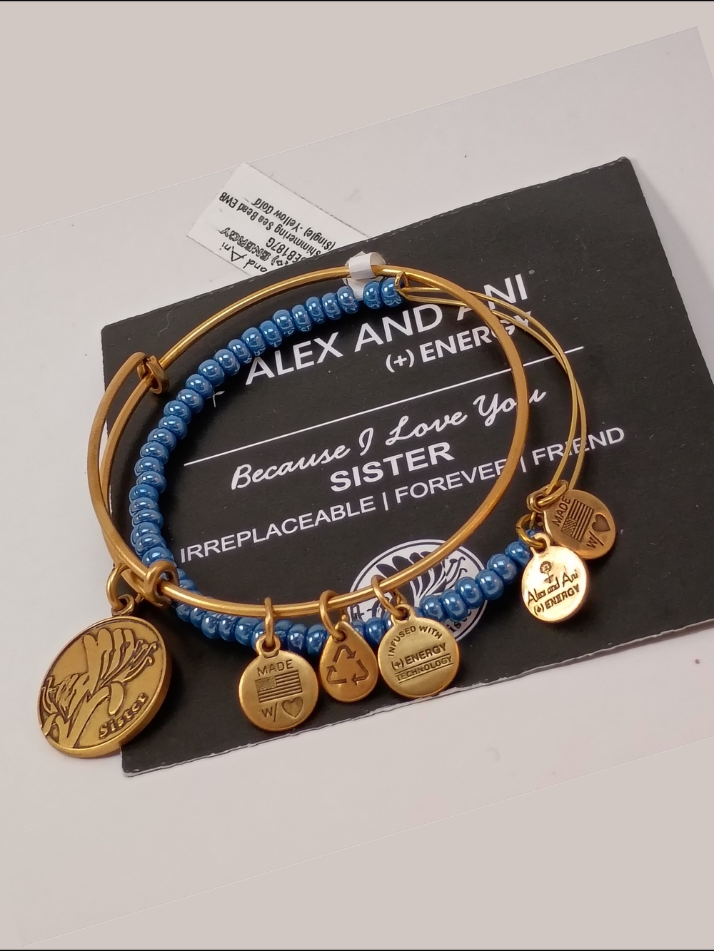 Alex and Ani Gold-Tone Charm Bracelet Set with Blue Beads